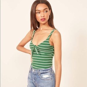 Reformation Natalia tank top in green and white